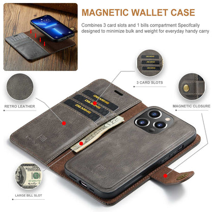 DG.MING For iPhone 14 Pro Max 6.7 inch Wallet Magnetic Detachable Case Split Leather Stand Flip Phone Cover