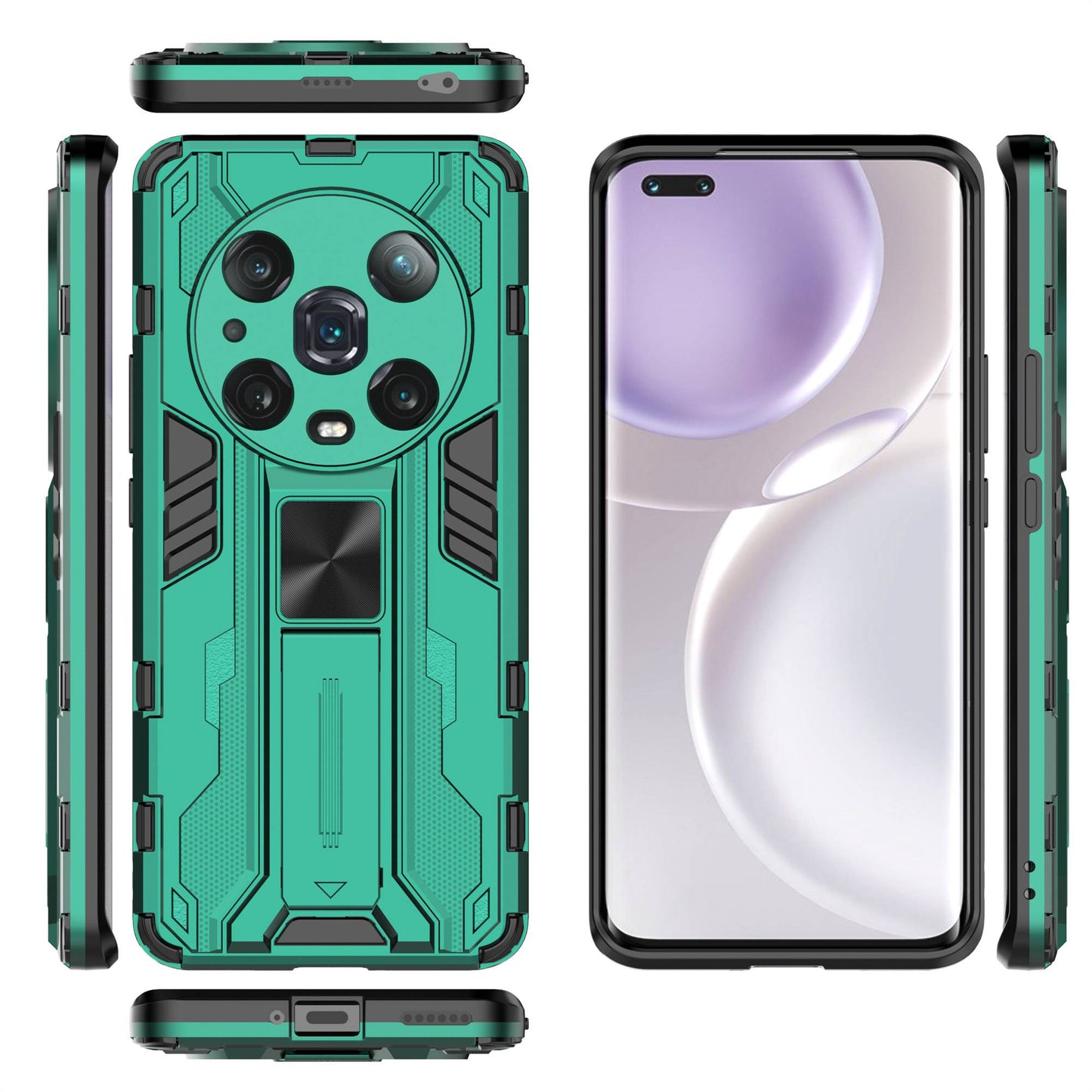 For Honor Magic4 Pro 5G Hybrid Kickstand Phone Case Hard PC Soft TPU Shock-Absorbing Cover
