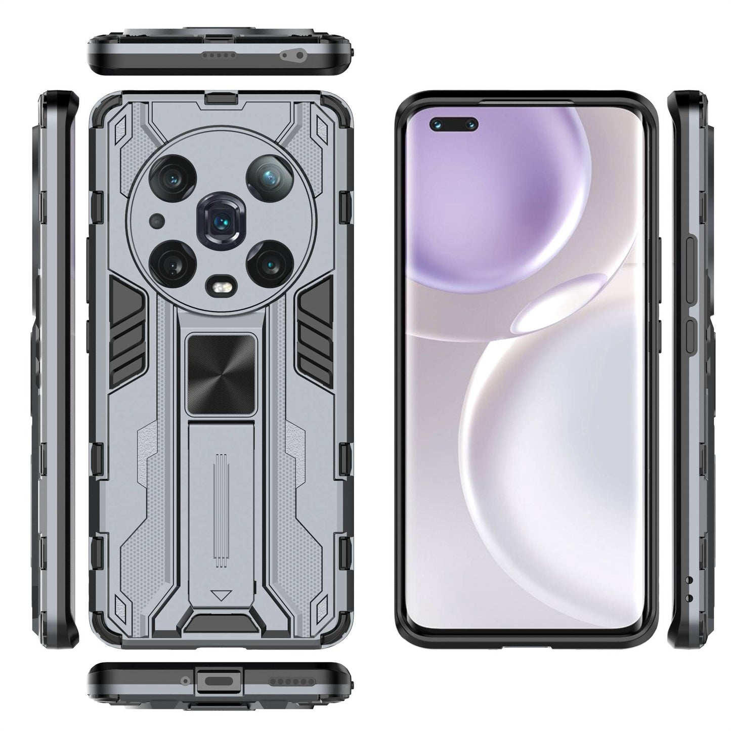 For Honor Magic4 Pro 5G Hybrid Kickstand Phone Case Hard PC Soft TPU Shock-Absorbing Cover