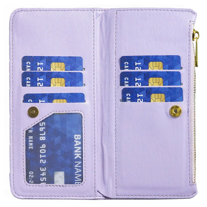 BINFEN COLOR for iPhone 13 Pro 6.1 inch BF Style-15 Cellphone Shell, Imprinted Rhombus Pattern Anti-drop Case with Zipper Pocket Stand Matte PU Leather Wallet Cover