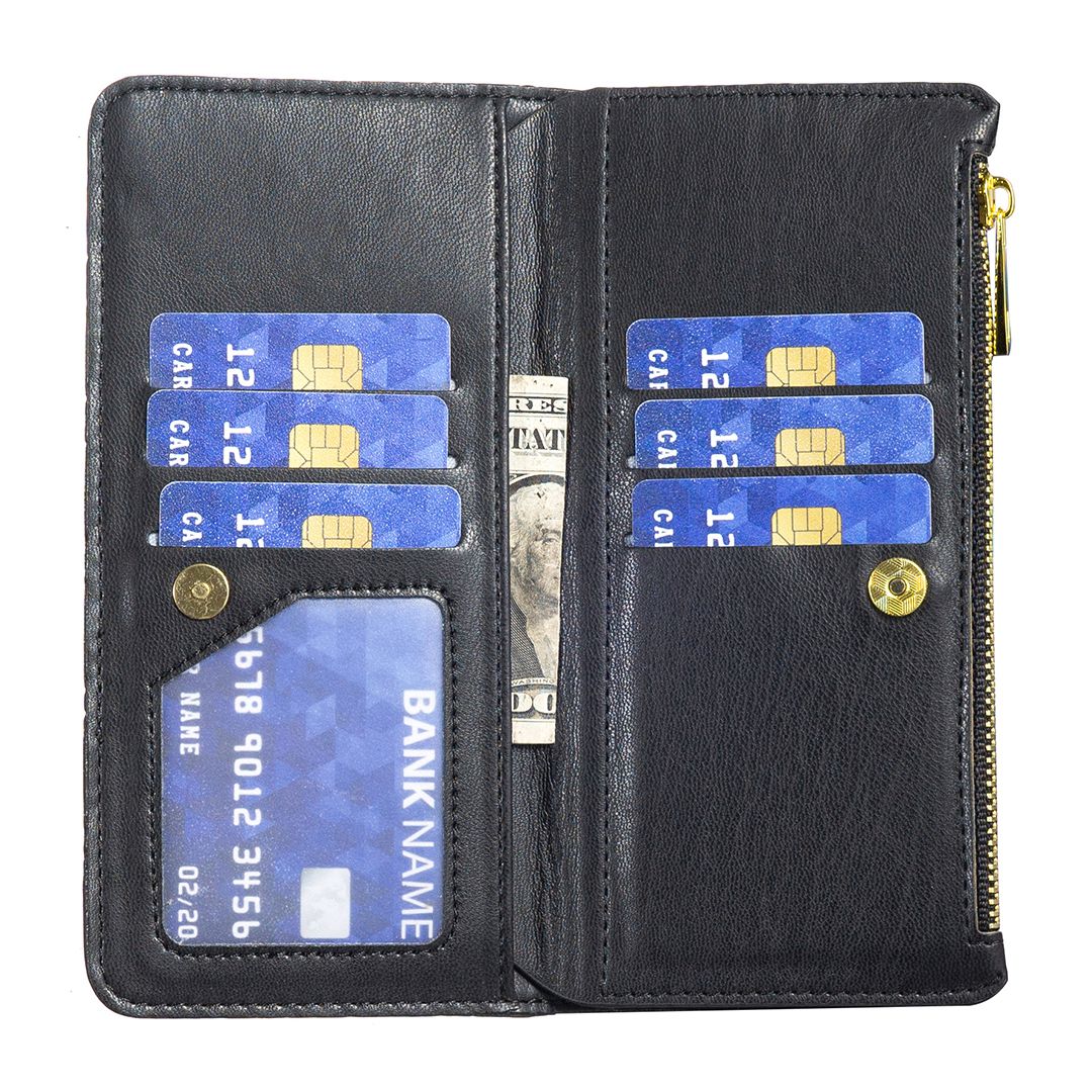 BINFEN COLOR for Samsung Galaxy A52 4G / 5G / A52s 5G BF Style-15 Imprinted Rhombus Pattern Protective Case with Zipper Pocket Stand Matte PU Leather Wallet Cover