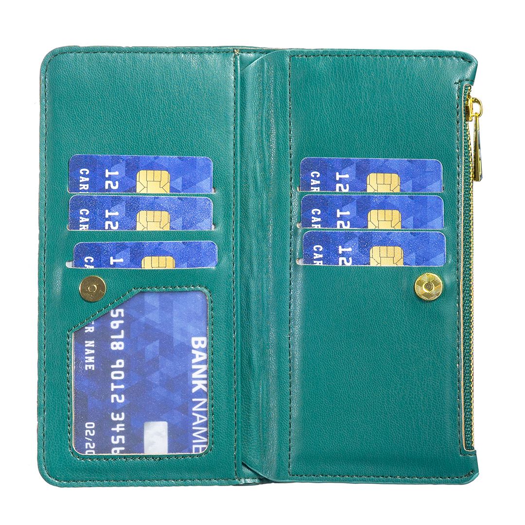 BINFEN COLOR for Samsung Galaxy A52 4G / 5G / A52s 5G BF Style-15 Imprinted Rhombus Pattern Protective Case with Zipper Pocket Stand Matte PU Leather Wallet Cover