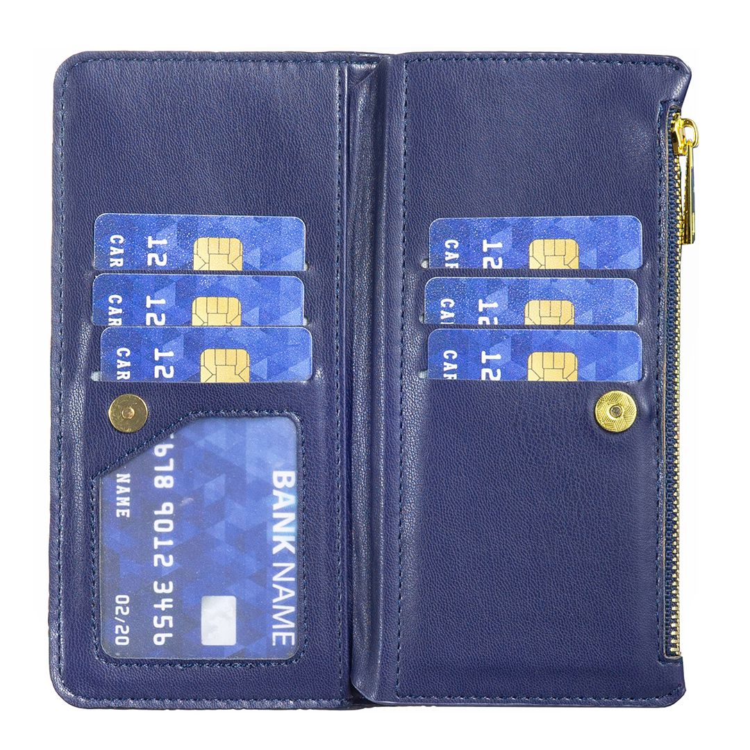 BINFEN COLOR for Samsung Galaxy A52 4G / 5G / A52s 5G BF Style-15 Imprinted Rhombus Pattern Protective Case with Zipper Pocket Stand Matte PU Leather Wallet Cover