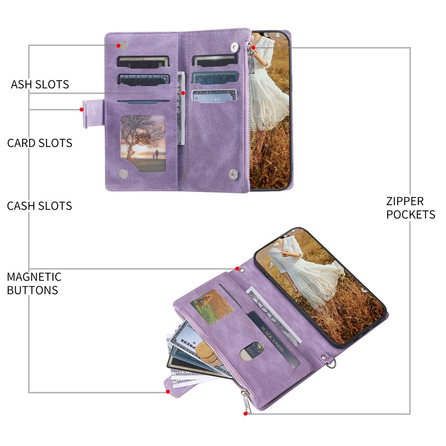 For iPhone 13 Pro 6.1 inch 005 Wallet Design Folio Flip Magnetic Phone Cover Rhombus Grid Texture PU Leather Zipper Pocket Stand Case