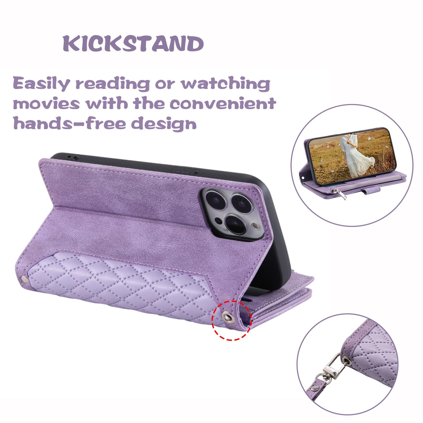 For iPhone 13 Pro 6.1 inch 005 Wallet Design Folio Flip Magnetic Phone Cover Rhombus Grid Texture PU Leather Zipper Pocket Stand Case