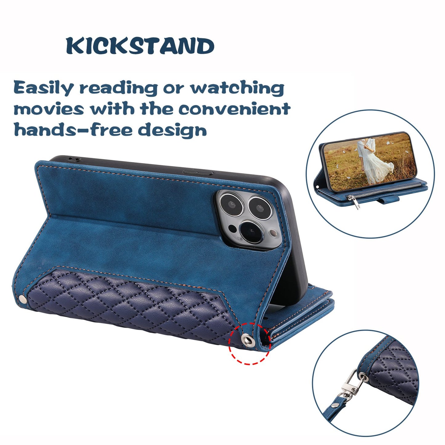 For iPhone 13 Pro 6.1 inch 005 Wallet Design Folio Flip Magnetic Phone Cover Rhombus Grid Texture PU Leather Zipper Pocket Stand Case