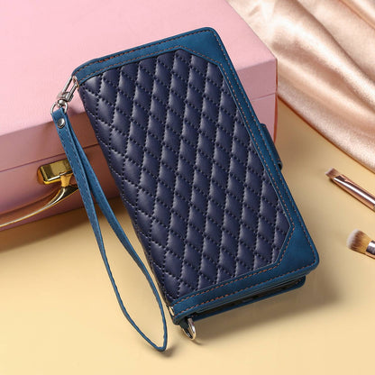 For iPhone 13 Pro 6.1 inch 005 Wallet Design Folio Flip Magnetic Phone Cover Rhombus Grid Texture PU Leather Zipper Pocket Stand Case