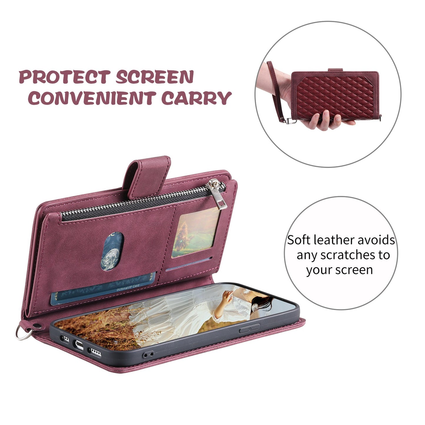 For iPhone 13 Pro 6.1 inch 005 Wallet Design Folio Flip Magnetic Phone Cover Rhombus Grid Texture PU Leather Zipper Pocket Stand Case