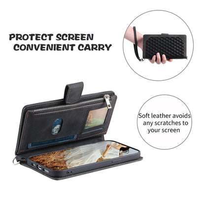 For iPhone 13 Pro 6.1 inch 005 Wallet Design Folio Flip Magnetic Phone Cover Rhombus Grid Texture PU Leather Zipper Pocket Stand Case