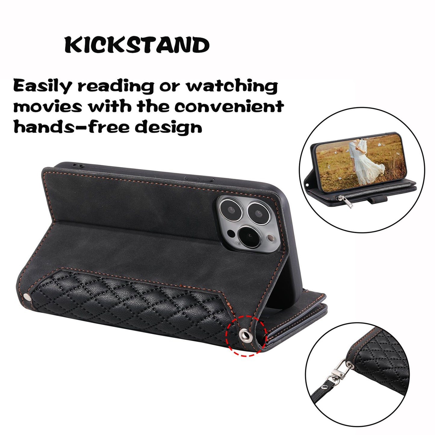 For iPhone 13 Pro 6.1 inch 005 Wallet Design Folio Flip Magnetic Phone Cover Rhombus Grid Texture PU Leather Zipper Pocket Stand Case