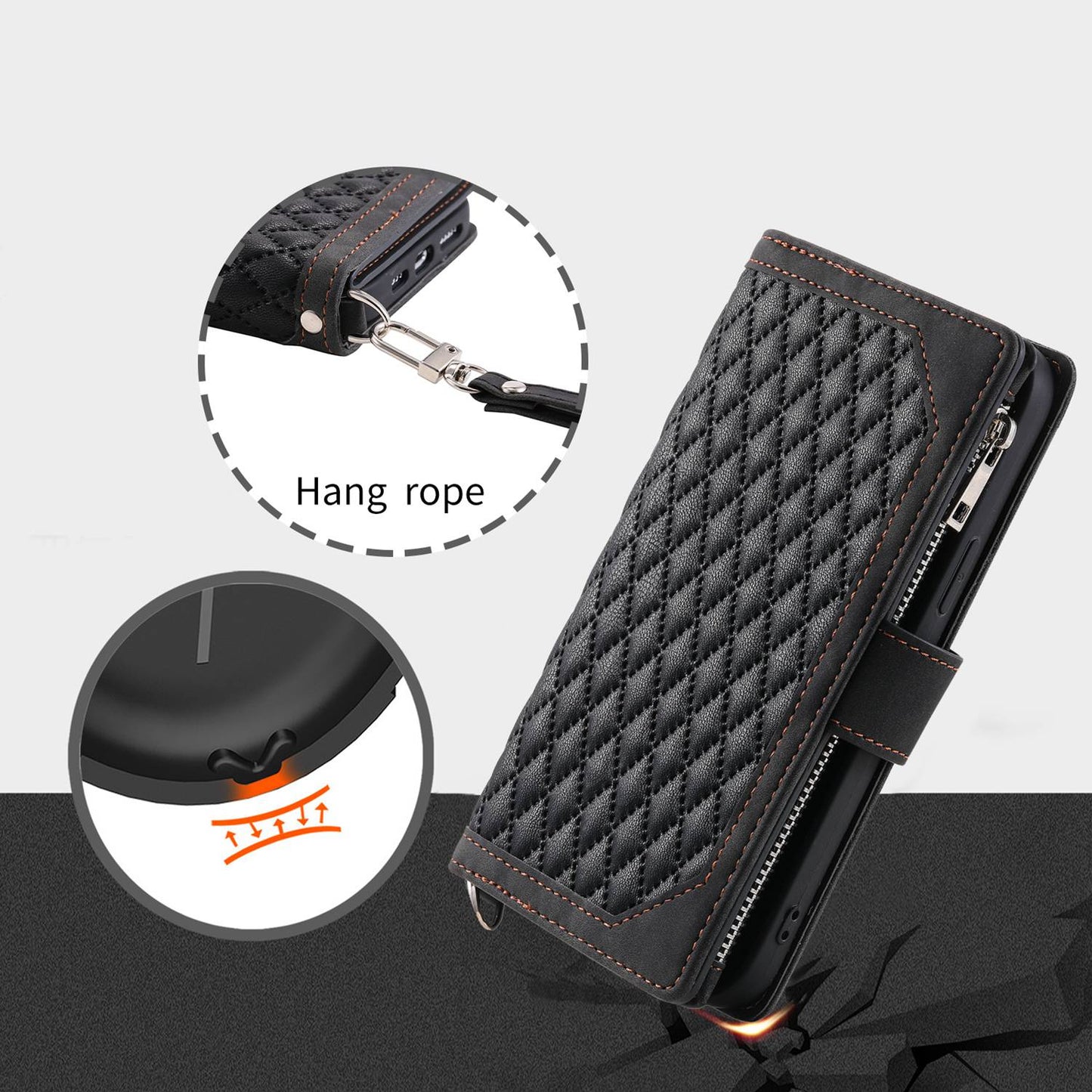 For iPhone 13 Pro 6.1 inch 005 Wallet Design Folio Flip Magnetic Phone Cover Rhombus Grid Texture PU Leather Zipper Pocket Stand Case