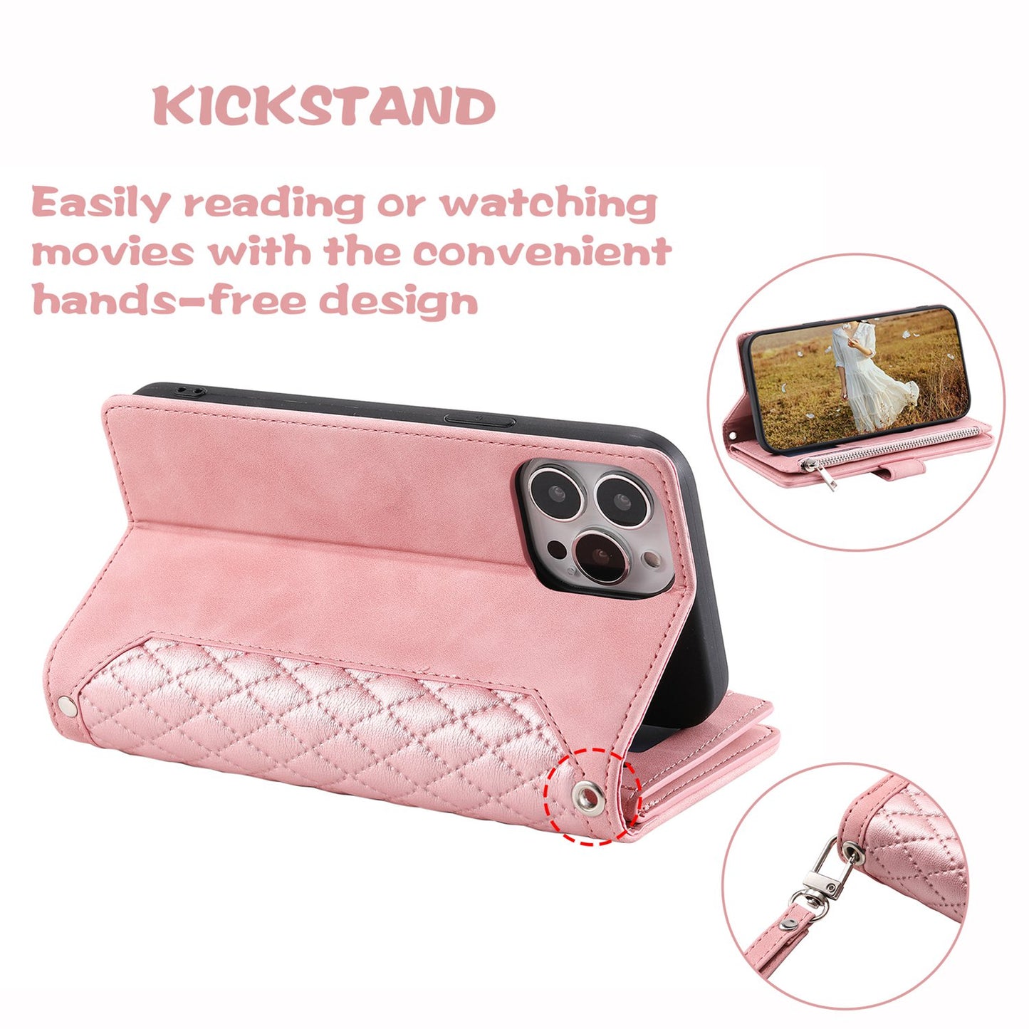 For iPhone 13 Pro 6.1 inch 005 Wallet Design Folio Flip Magnetic Phone Cover Rhombus Grid Texture PU Leather Zipper Pocket Stand Case