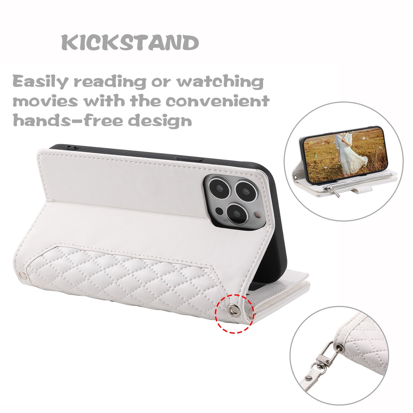 For iPhone 13 Pro 6.1 inch 005 Wallet Design Folio Flip Magnetic Phone Cover Rhombus Grid Texture PU Leather Zipper Pocket Stand Case
