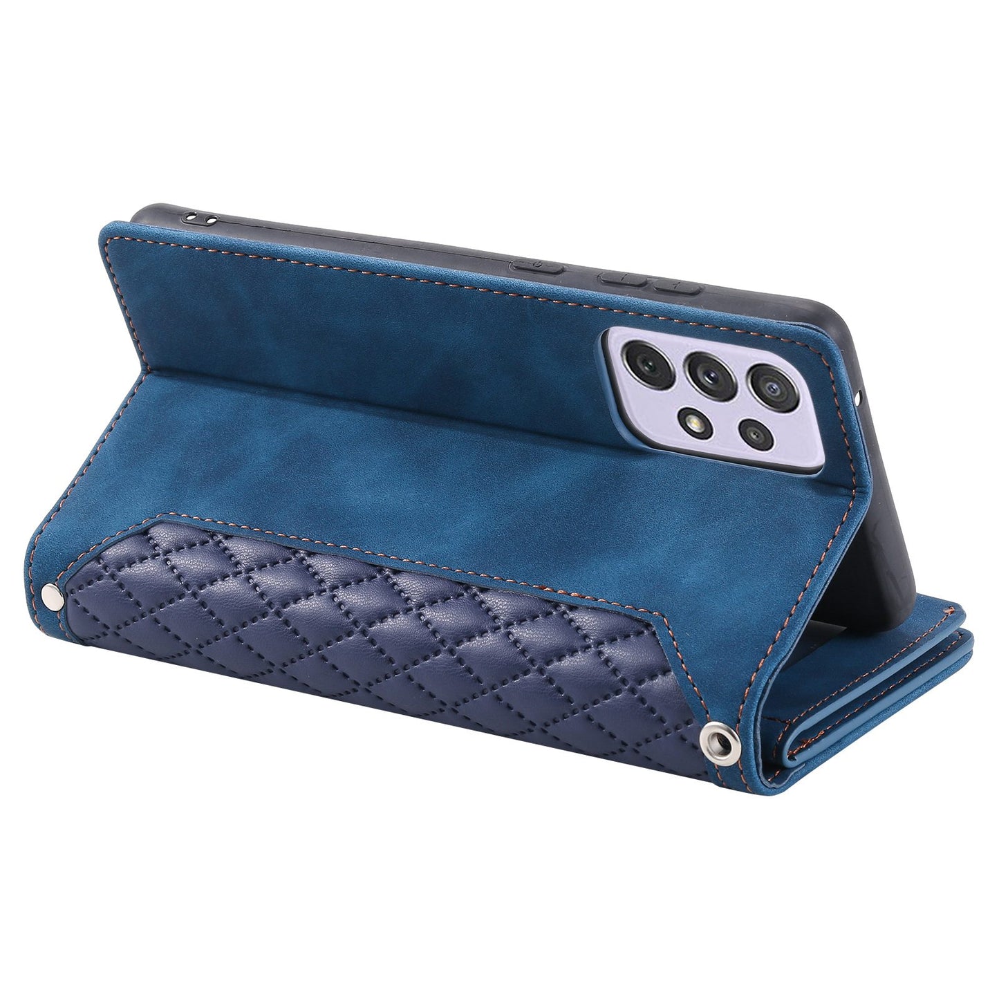 005 Phone Covering Shell for Samsung Galaxy A52s 5G  /  A52 5G / 4G, Rhombus Grid Textured PU Leather Phone Case Zipper Pocket Stand Wallet with Strap