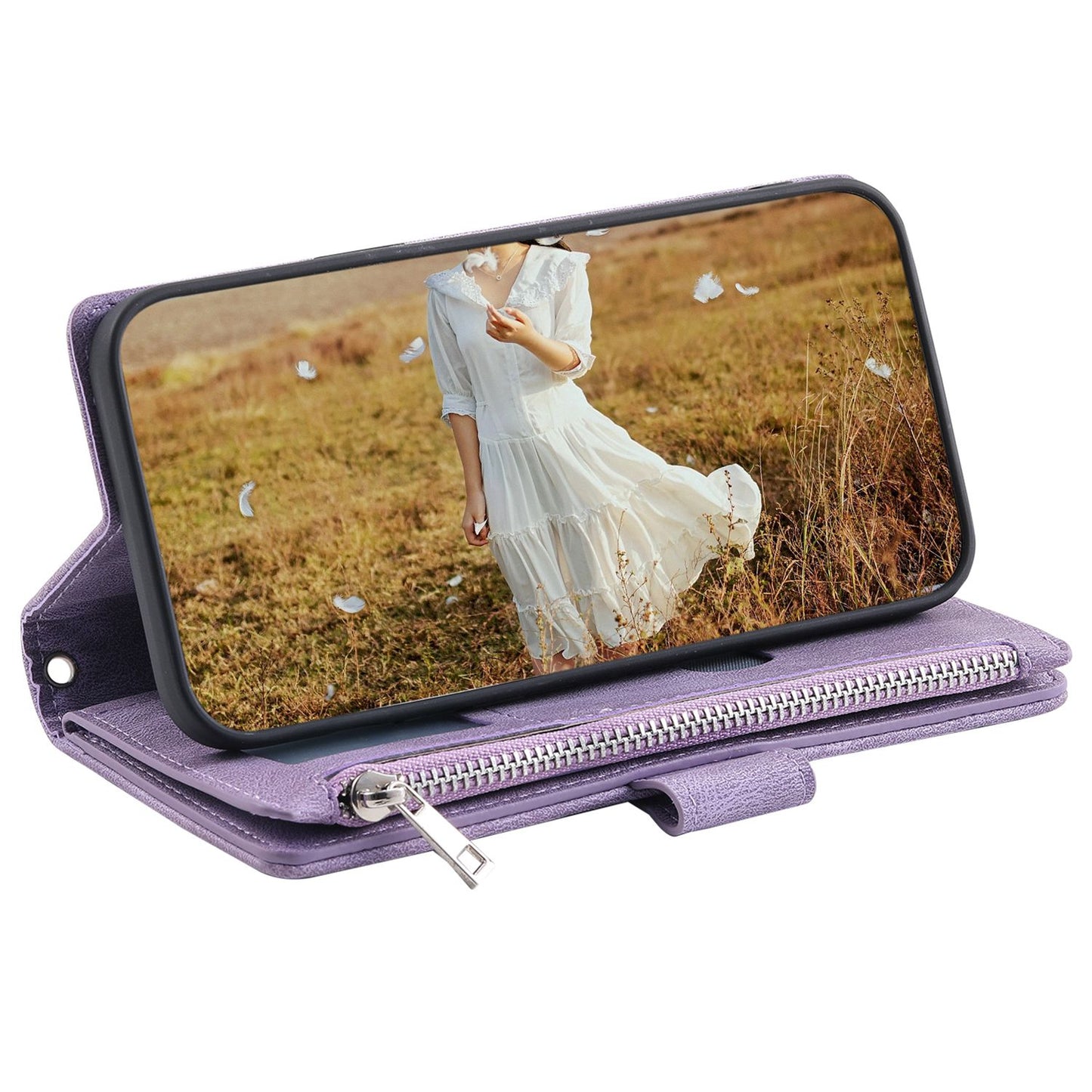 005 Phone Covering Shell for Samsung Galaxy A52s 5G  /  A52 5G / 4G, Rhombus Grid Textured PU Leather Phone Case Zipper Pocket Stand Wallet with Strap