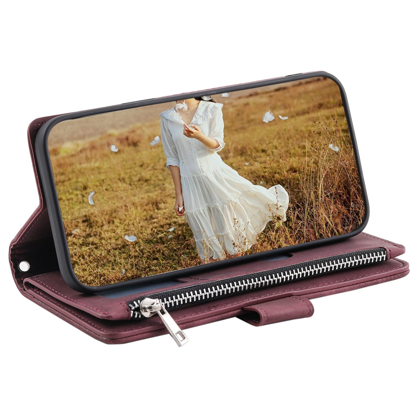 005 Phone Covering Shell for Samsung Galaxy A52s 5G  /  A52 5G / 4G, Rhombus Grid Textured PU Leather Phone Case Zipper Pocket Stand Wallet with Strap