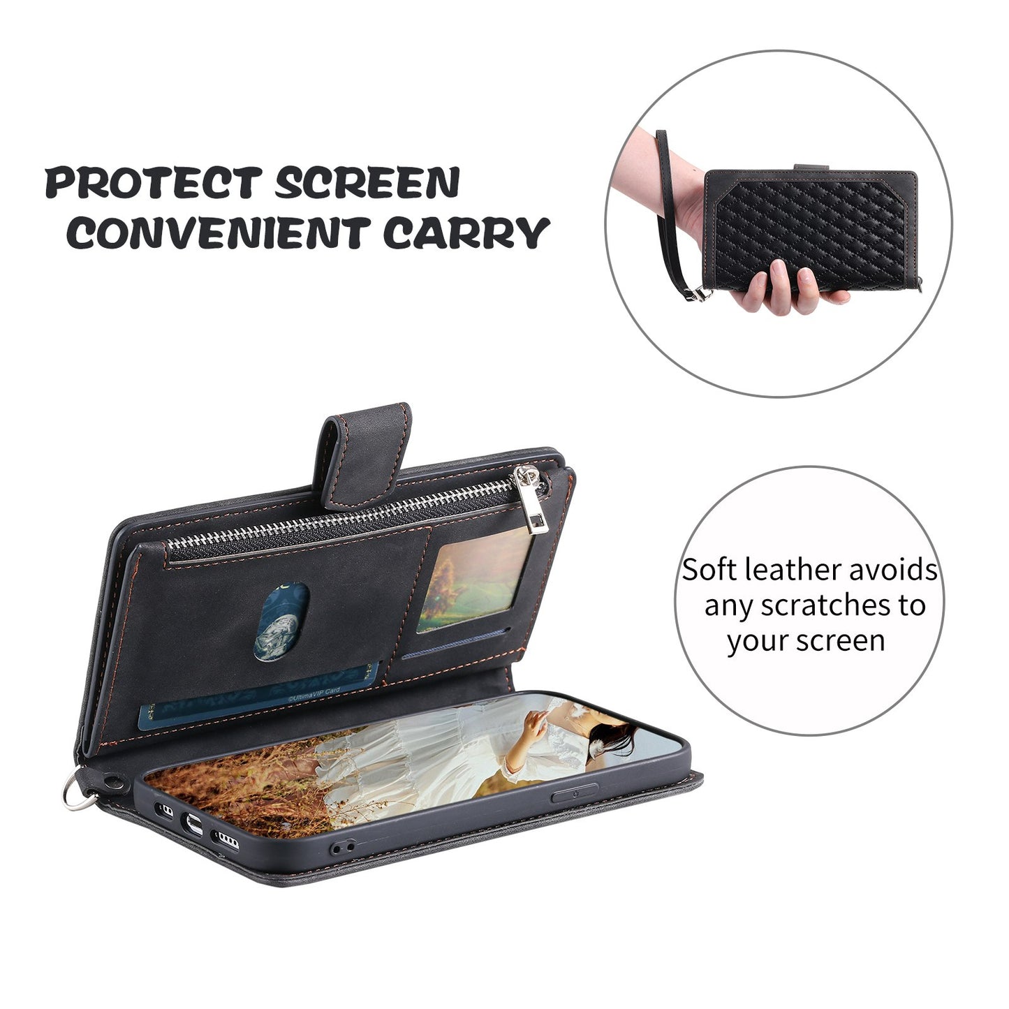 005 Phone Covering Shell for Samsung Galaxy A52s 5G  /  A52 5G / 4G, Rhombus Grid Textured PU Leather Phone Case Zipper Pocket Stand Wallet with Strap