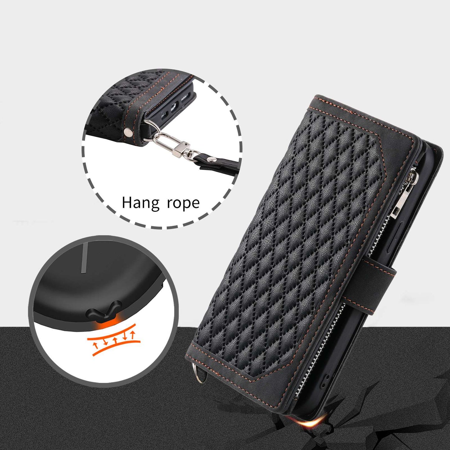 005 Phone Covering Shell for Samsung Galaxy A52s 5G  /  A52 5G / 4G, Rhombus Grid Textured PU Leather Phone Case Zipper Pocket Stand Wallet with Strap