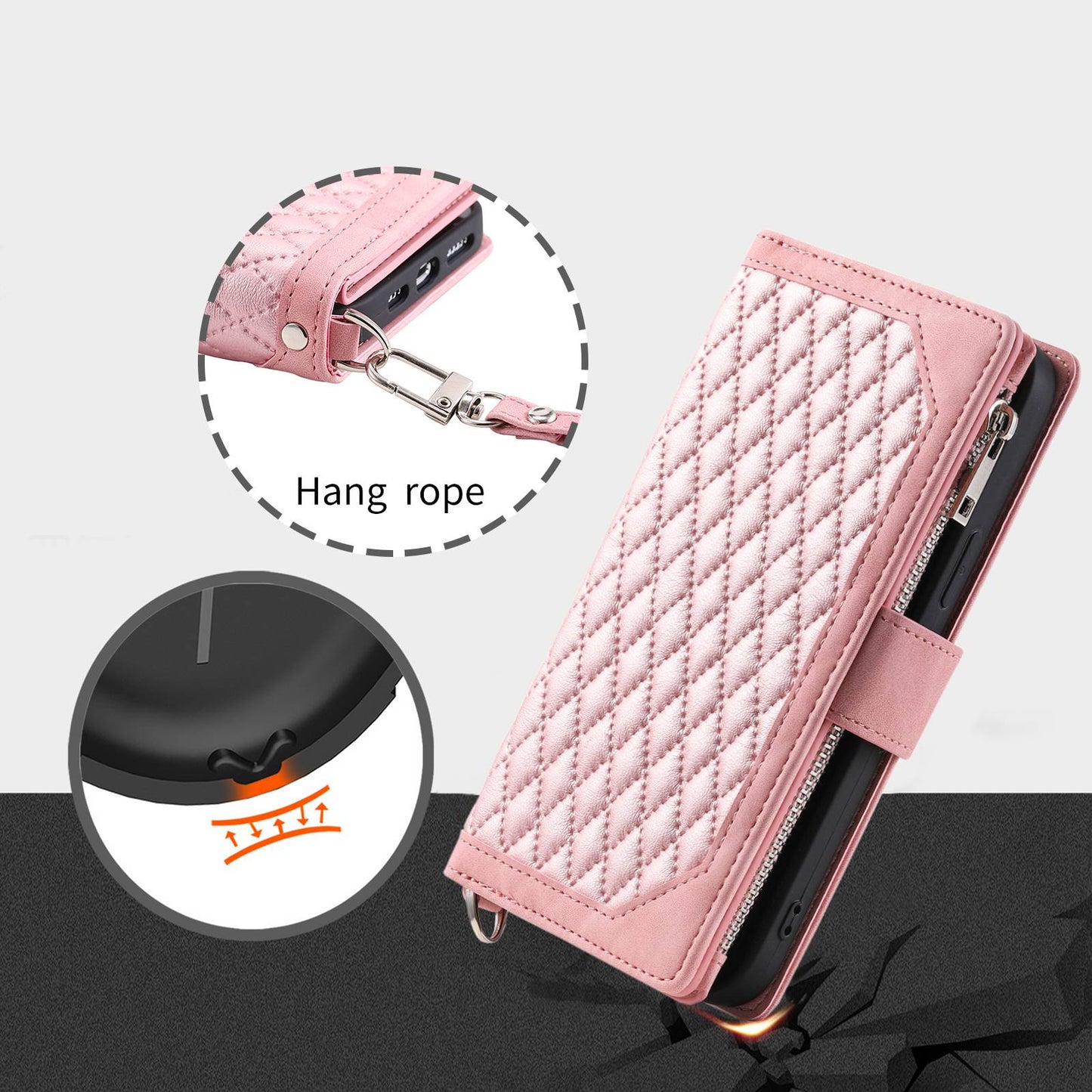005 Phone Covering Shell for Samsung Galaxy A52s 5G  /  A52 5G / 4G, Rhombus Grid Textured PU Leather Phone Case Zipper Pocket Stand Wallet with Strap