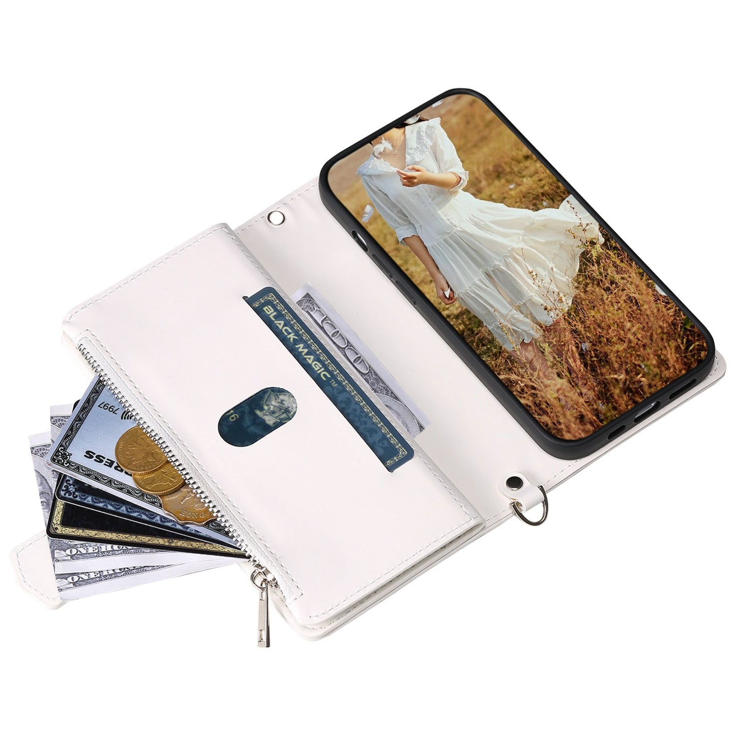 005 Phone Covering Shell for Samsung Galaxy A52s 5G  /  A52 5G / 4G, Rhombus Grid Textured PU Leather Phone Case Zipper Pocket Stand Wallet with Strap