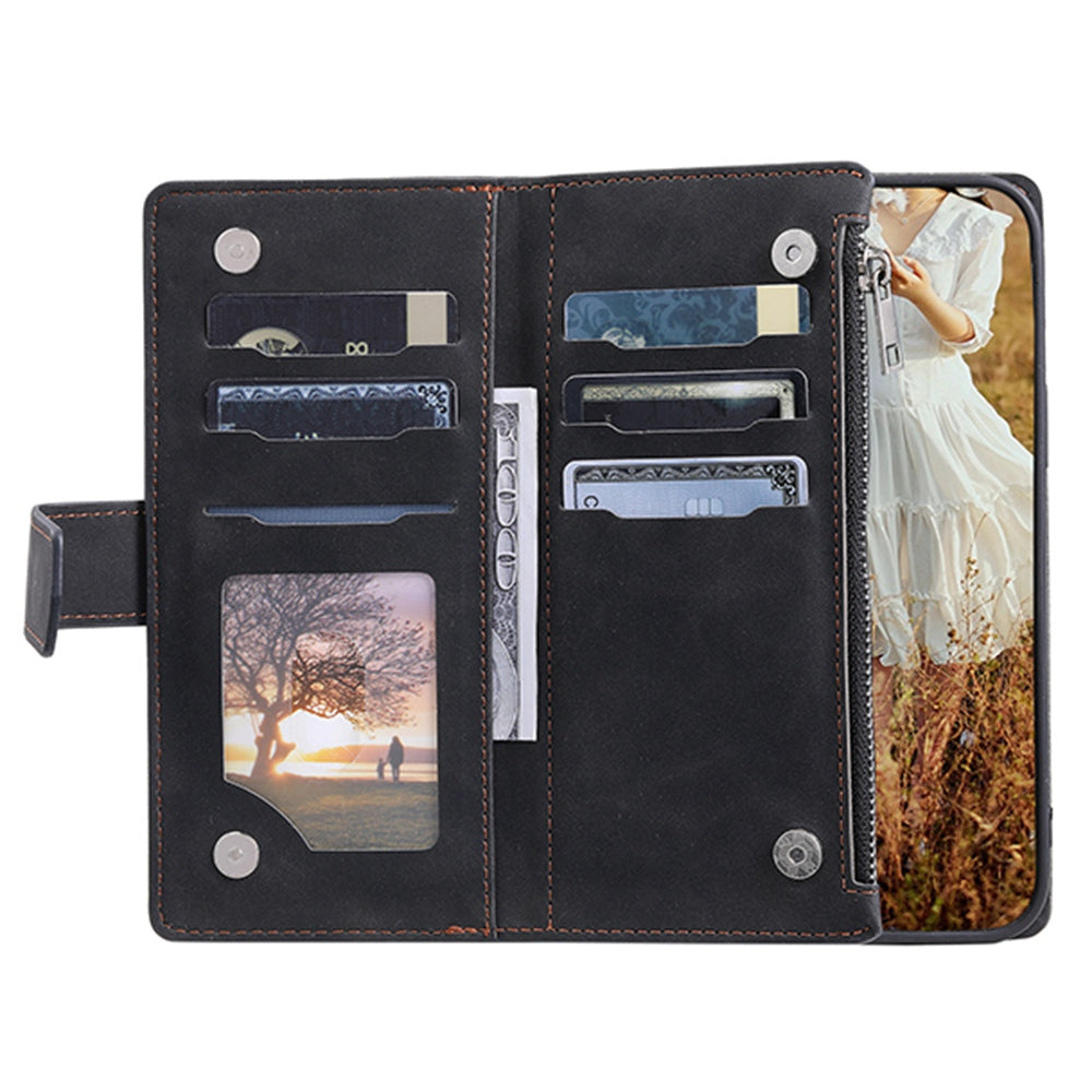 005 Style for Samsung Galaxy A13 4G / 5G / A04s 4G (164.7 x 76.7 x 9.1 mm) Zipper Pocket Design Rhombus Texture Phone Stand Cover PU Leather Cards Cash Holder Protective Case with Strap
