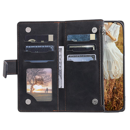 005 Style for Samsung Galaxy S22+ 5G Zipper Pocket Design PU Leather Phone Drop-proof Cover Rhombus Texture Stand Wallet Case with Strap