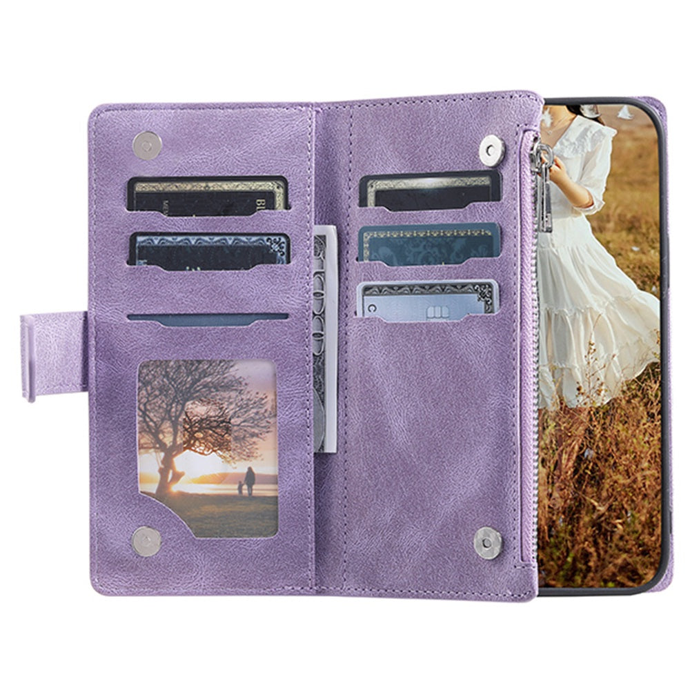 005 Style for Samsung Galaxy S22+ 5G Zipper Pocket Design PU Leather Phone Drop-proof Cover Rhombus Texture Stand Wallet Case with Strap
