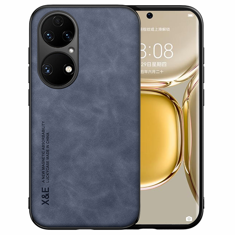 For Huawei P50 Pro 4G Skin-touch Feeling Phone Cover Ultra Slim PU Leather Coated TPU Anti-scratch Phone Case with Magnet