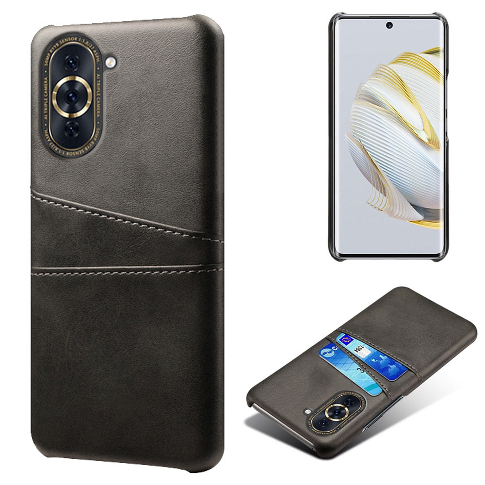 For Huawei nova 10 4G Anti-shock Dual Card Slots Holder Protective Case PU Leather Coated Hard PC Phone Shell