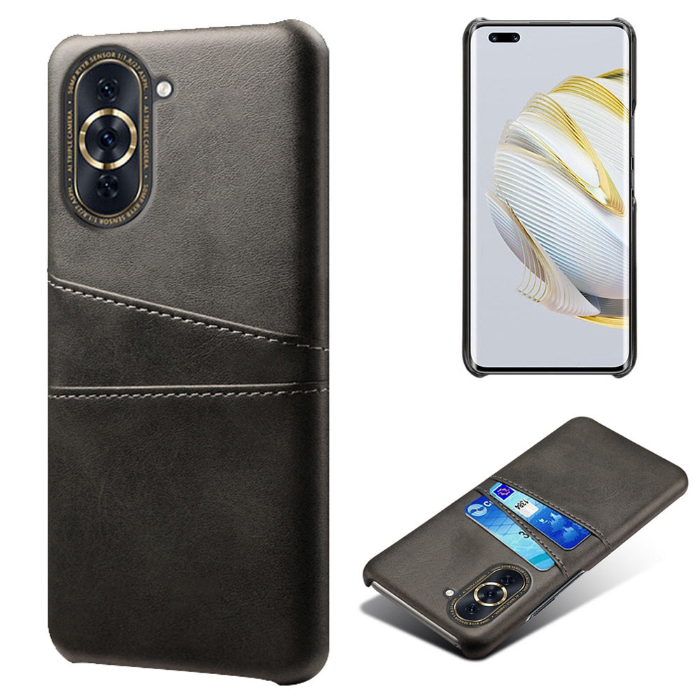 For Huawei nova 10 Pro 4G Dual Card Slots Holder Well-protected Case PU Leather Coated Hard PC Anti-shock Phone Shell