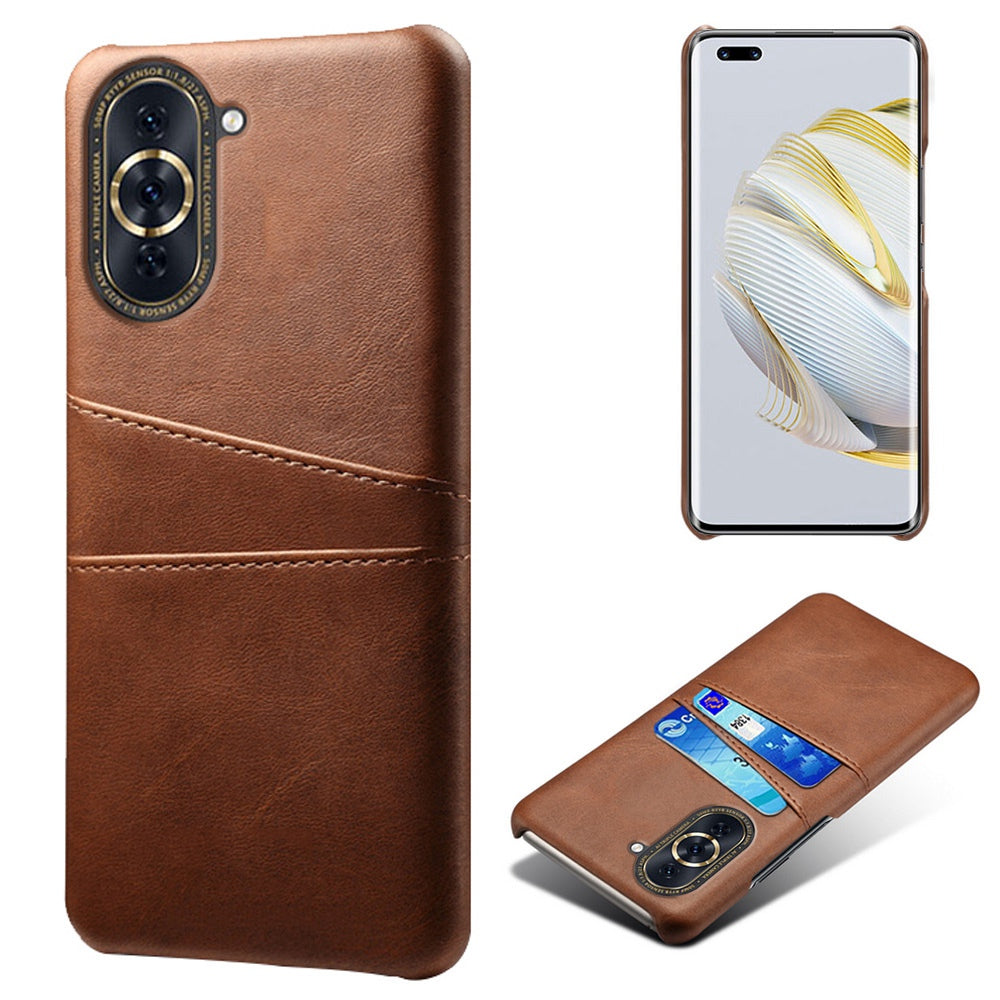 For Huawei nova 10 Pro 4G Dual Card Slots Holder Well-protected Case PU Leather Coated Hard PC Anti-shock Phone Shell