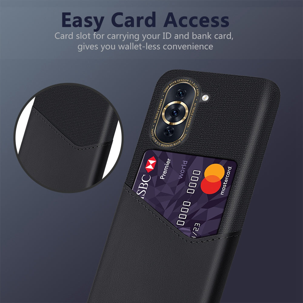 For Huawei nova 10 4G Card Holder Function Anti-wear Phone Case Cloth Texture PU Leather Coated PC Drop-proof Shell