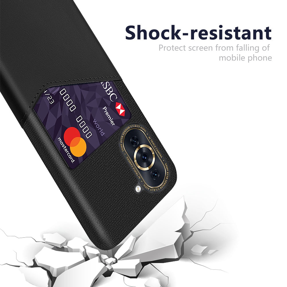 For Huawei nova 10 4G Card Holder Function Anti-wear Phone Case Cloth Texture PU Leather Coated PC Drop-proof Shell