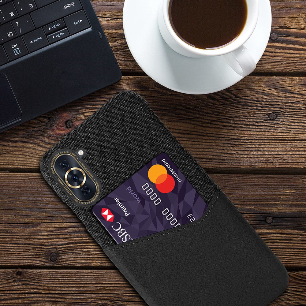 For Huawei nova 10 4G Card Holder Function Anti-wear Phone Case Cloth Texture PU Leather Coated PC Drop-proof Shell