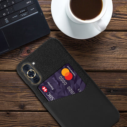 For Huawei nova 10 4G Card Holder Function Anti-wear Phone Case Cloth Texture PU Leather Coated PC Drop-proof Shell