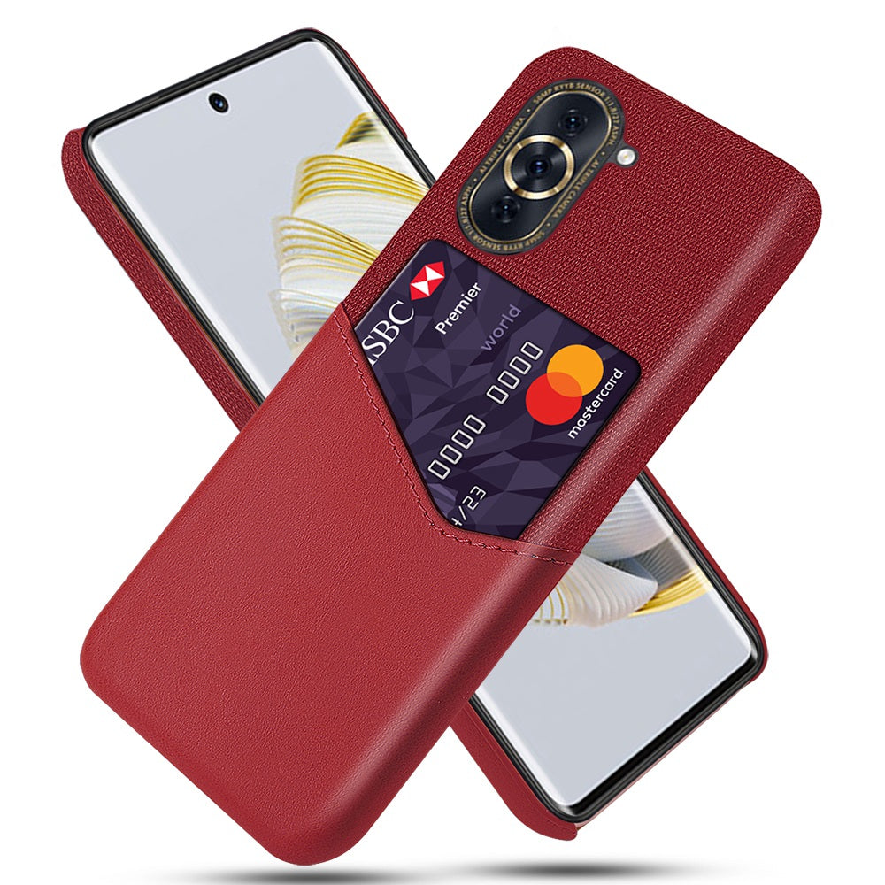 For Huawei nova 10 4G Card Holder Function Anti-wear Phone Case Cloth Texture PU Leather Coated PC Drop-proof Shell