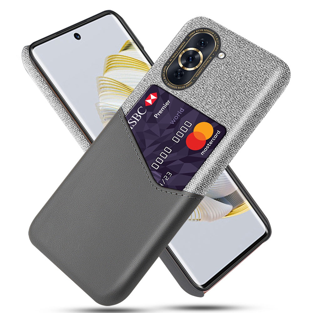 For Huawei nova 10 4G Card Holder Function Anti-wear Phone Case Cloth Texture PU Leather Coated PC Drop-proof Shell