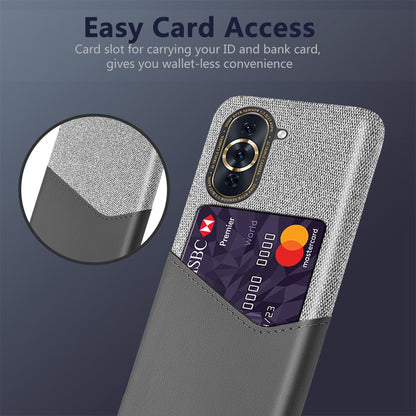 For Huawei nova 10 4G Card Holder Function Anti-wear Phone Case Cloth Texture PU Leather Coated PC Drop-proof Shell