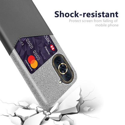 For Huawei nova 10 4G Card Holder Function Anti-wear Phone Case Cloth Texture PU Leather Coated PC Drop-proof Shell