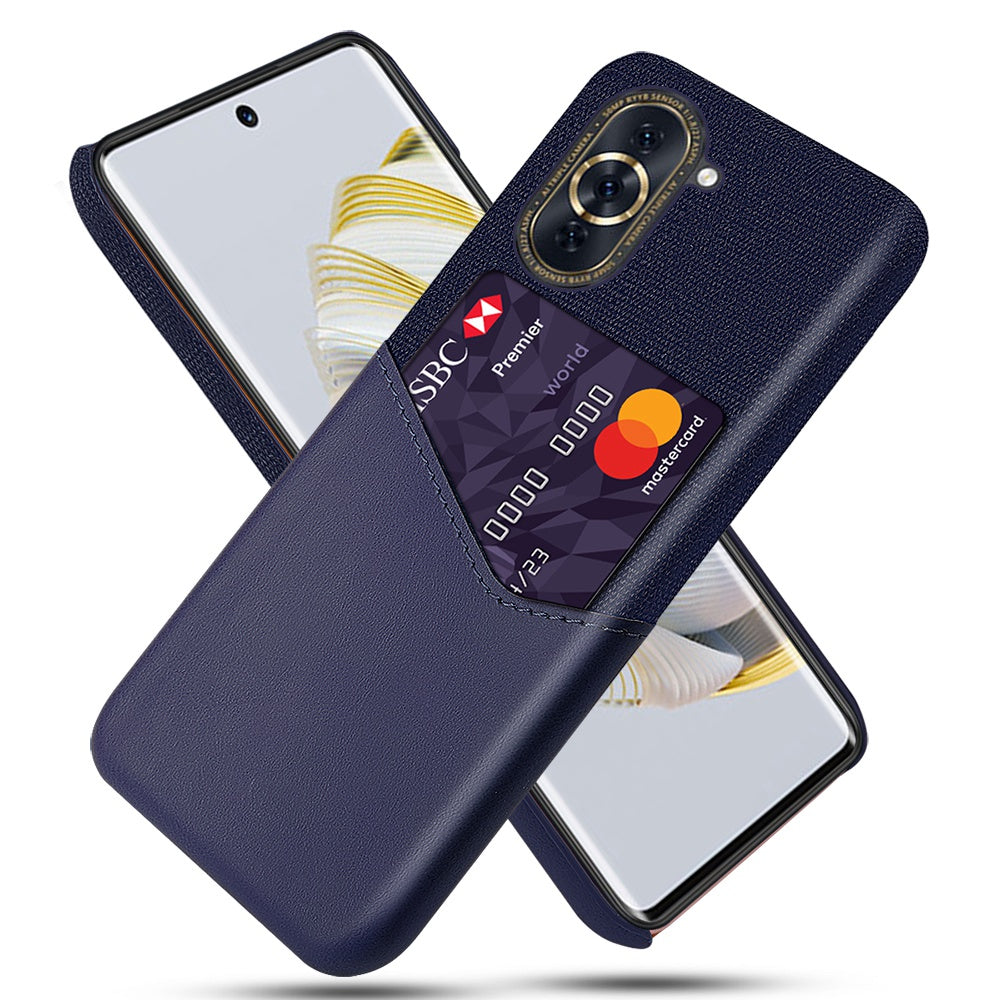 For Huawei nova 10 4G Card Holder Function Anti-wear Phone Case Cloth Texture PU Leather Coated PC Drop-proof Shell