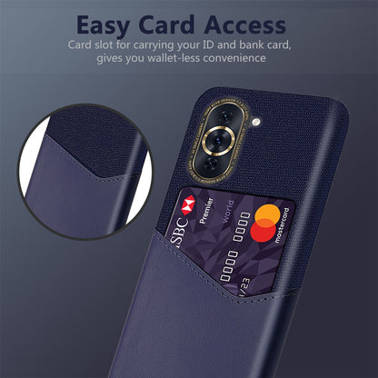 For Huawei nova 10 4G Card Holder Function Anti-wear Phone Case Cloth Texture PU Leather Coated PC Drop-proof Shell
