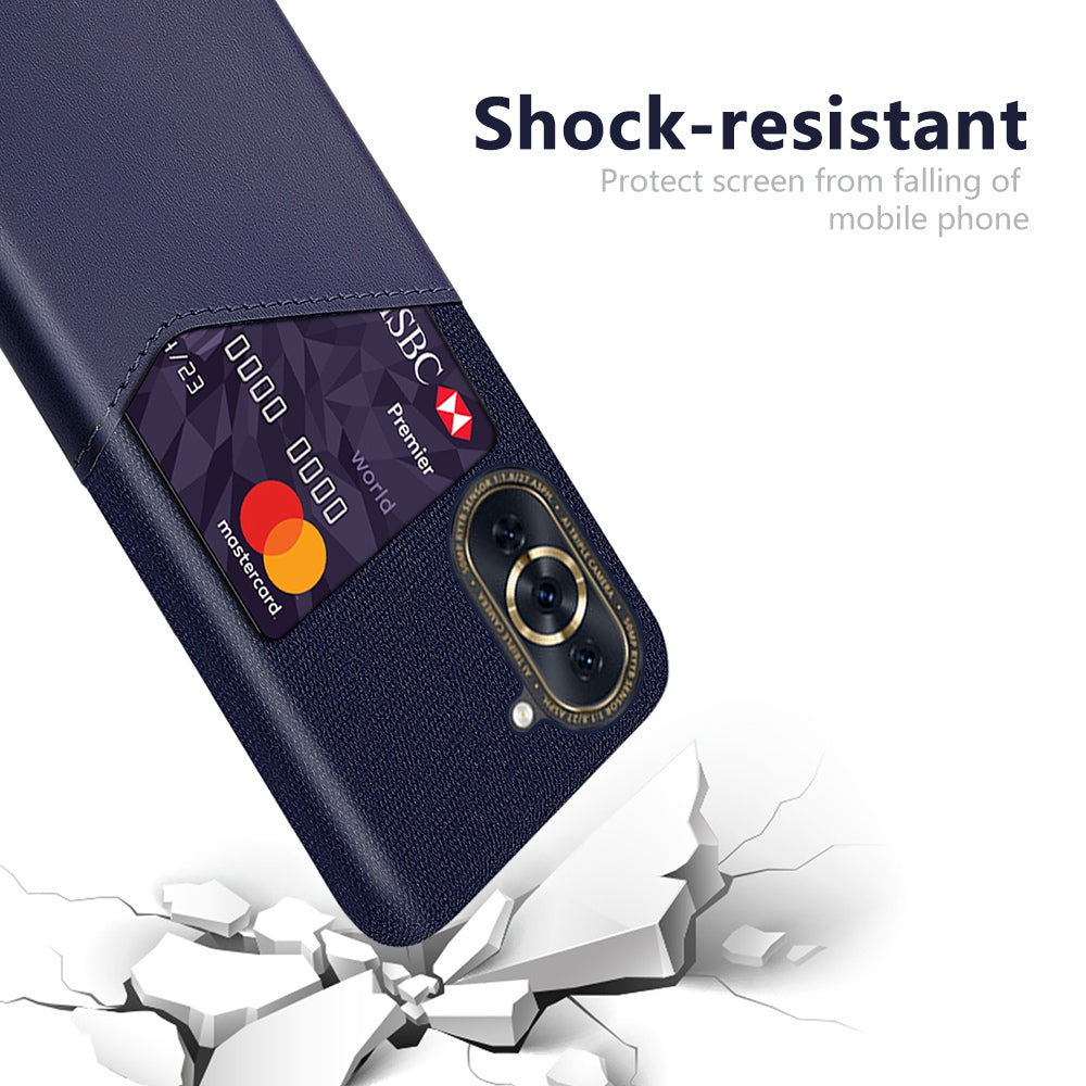 For Huawei nova 10 4G Card Holder Function Anti-wear Phone Case Cloth Texture PU Leather Coated PC Drop-proof Shell