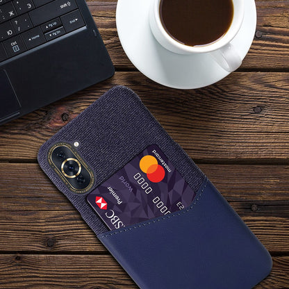 For Huawei nova 10 4G Card Holder Function Anti-wear Phone Case Cloth Texture PU Leather Coated PC Drop-proof Shell