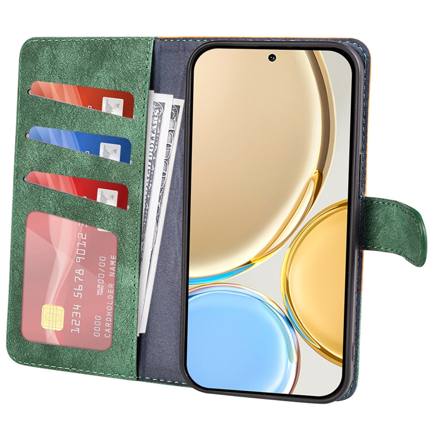 For Honor X30 5G / Magic 4 Lite 5G Color Splicing Wood Texture Folio Flip Wallet Cover Leather Magnetic Phone Case with Stand