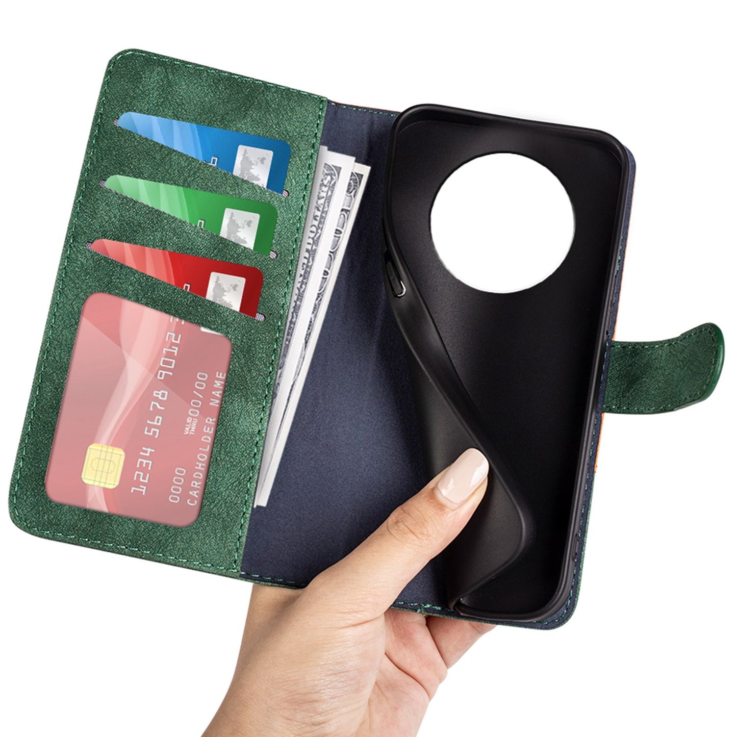 For Honor X30 5G / Magic 4 Lite 5G Color Splicing Wood Texture Folio Flip Wallet Cover Leather Magnetic Phone Case with Stand