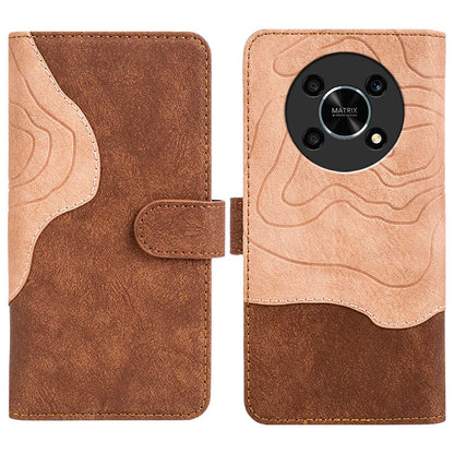 For Honor X30 5G / Magic 4 Lite 5G Color Splicing Wood Texture Folio Flip Wallet Cover Leather Magnetic Phone Case with Stand