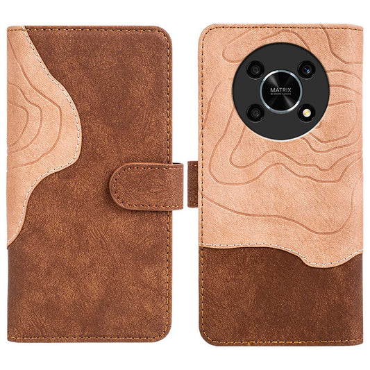 For Honor X30 5G / Magic 4 Lite 5G Color Splicing Wood Texture Folio Flip Wallet Cover Leather Magnetic Phone Case with Stand