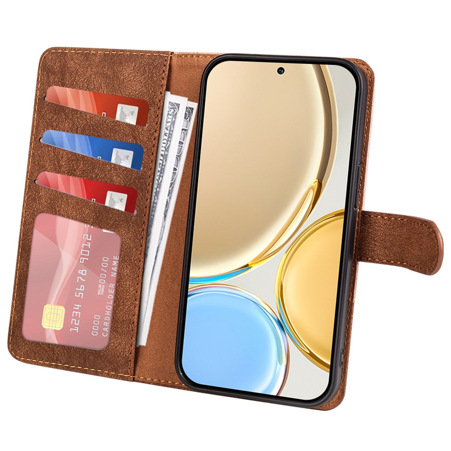 For Honor X30 5G / Magic 4 Lite 5G Color Splicing Wood Texture Folio Flip Wallet Cover Leather Magnetic Phone Case with Stand
