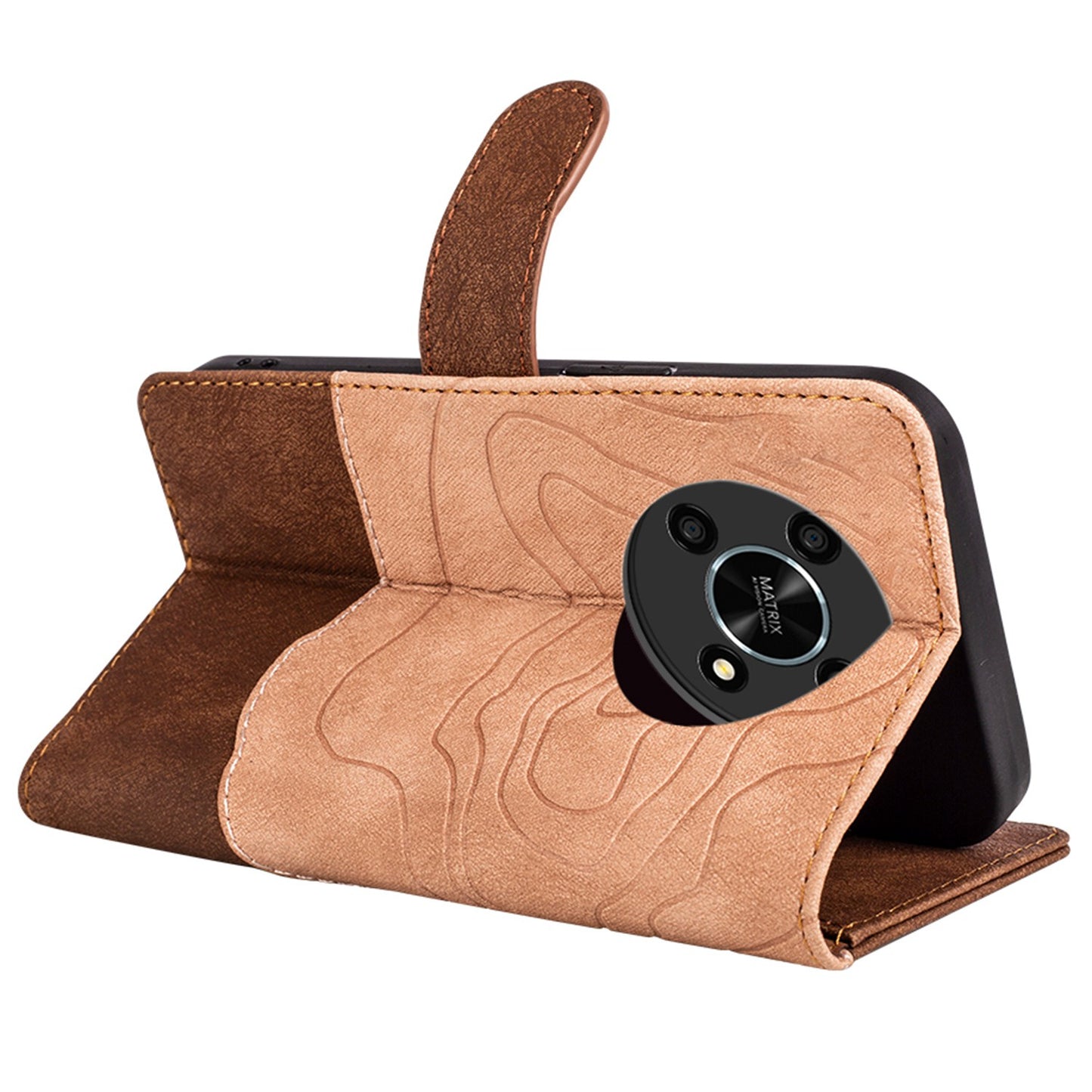 For Honor X30 5G / Magic 4 Lite 5G Color Splicing Wood Texture Folio Flip Wallet Cover Leather Magnetic Phone Case with Stand