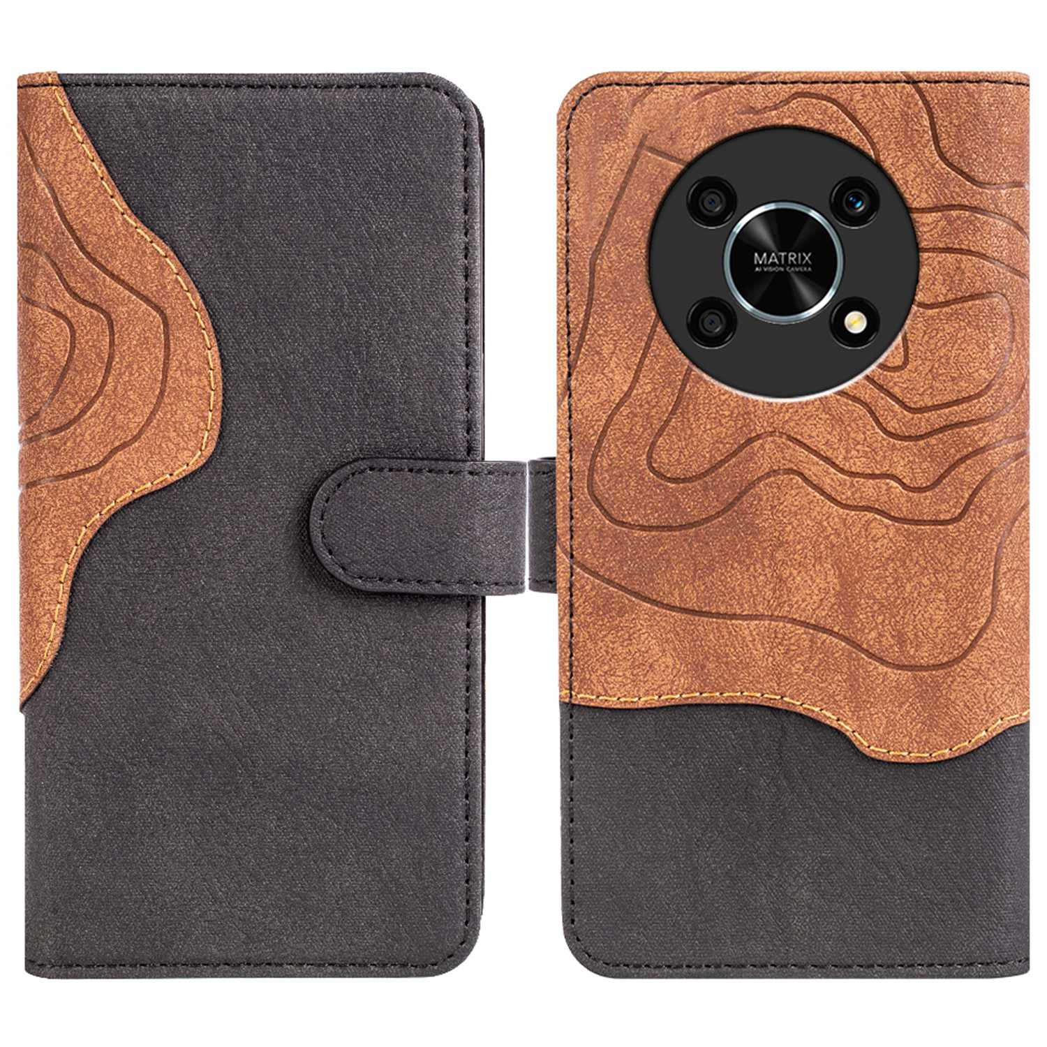 For Honor X30 5G / Magic 4 Lite 5G Color Splicing Wood Texture Folio Flip Wallet Cover Leather Magnetic Phone Case with Stand